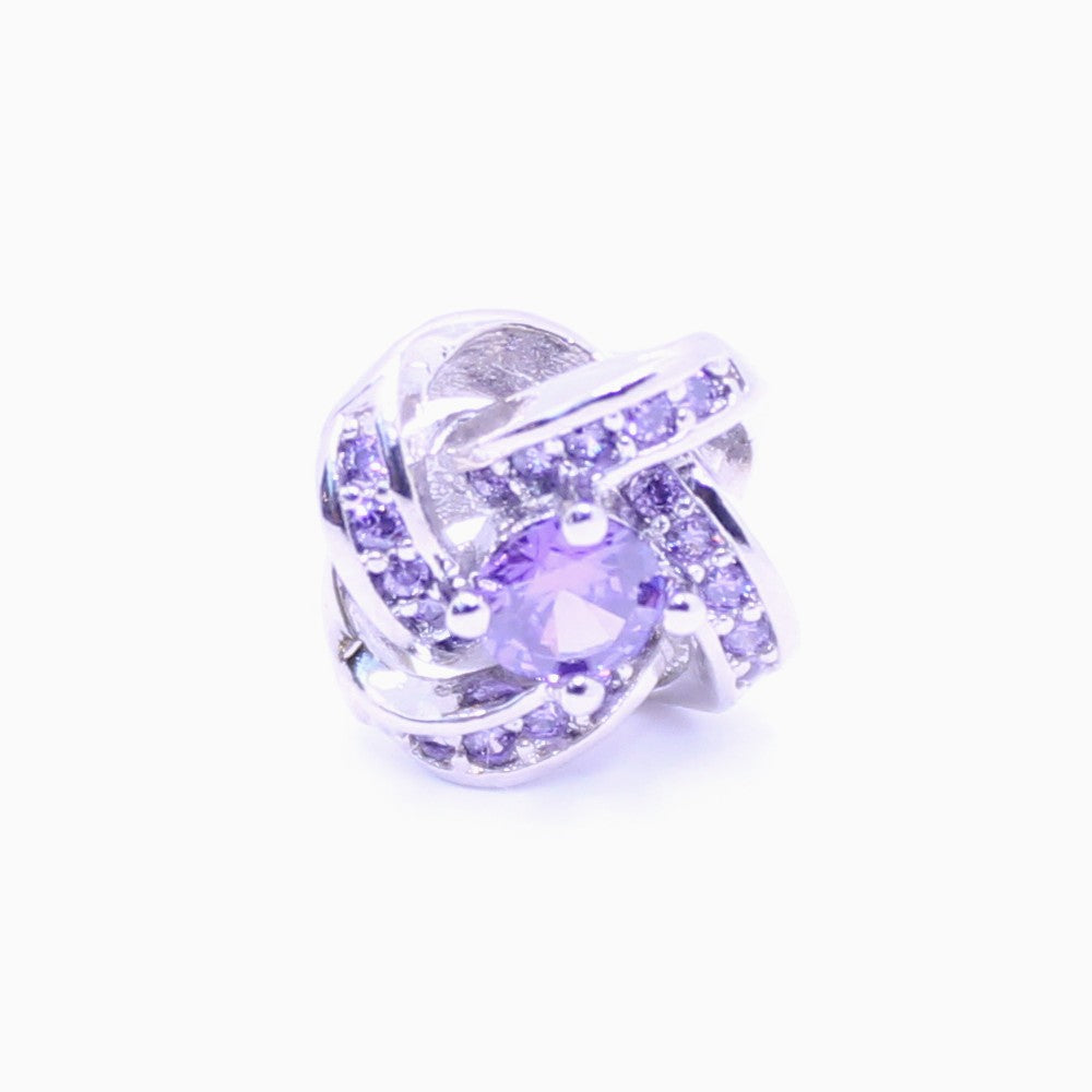 Purple Rhinestone Love Knot Stud Earrings, Silver-Tone, Post Backs
