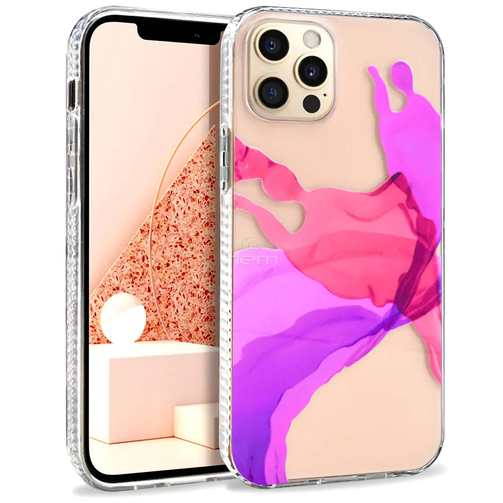 iPhone 12/12 Pro (6.1) Design Diamond, Purple Splash, White Flowers, Black Flowers Generic
