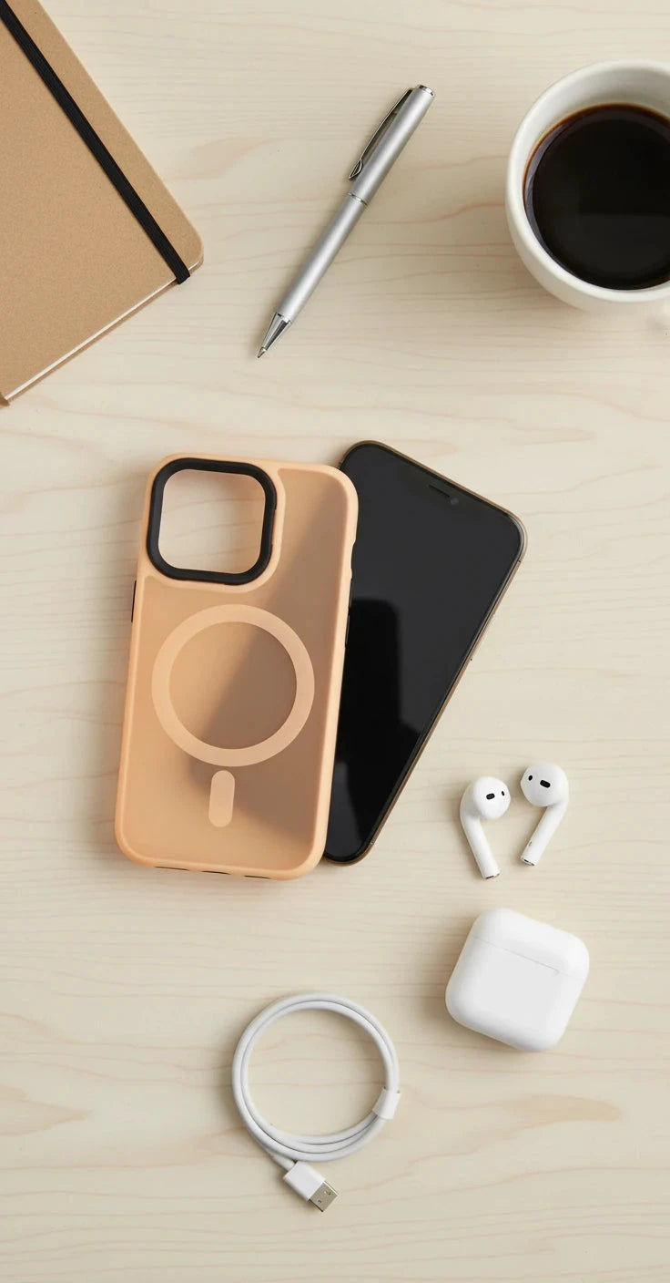 Hard PC bumper case for iPhone 14 and 15 with raised edges around the screen and camera, camera cutout