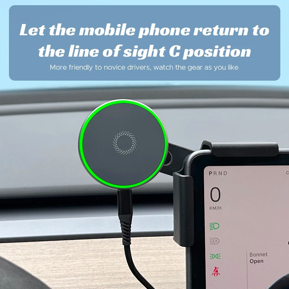 Car Phone Mount Holder 15W Magnetic Wireless Charger for Tesla New Model Y Launch 2025-2020 Model 3 Highland 2024-2017