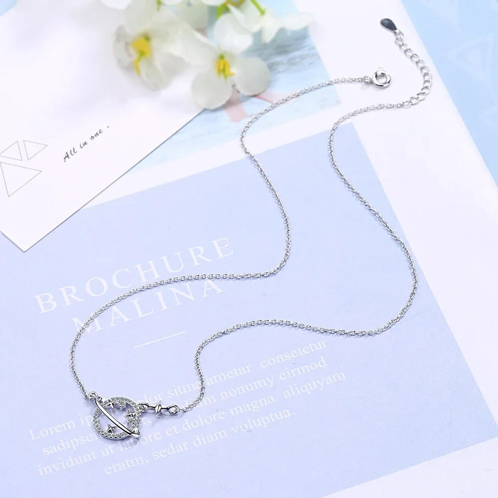 S925 Sterling Silver Planet Collection Star Zircon Pendant Necklace (40cm + 3.5cm) On Luxury Jewelry