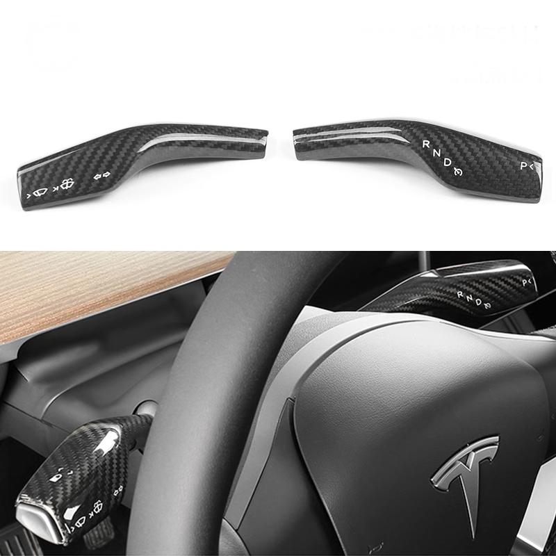 TESERY Model 3 / Y Stalks Turn Signal Cover - Dry Carbon Fiber Interior Mods Tesery Official Store Model 3 2017-2023.10 & Model Y / Glossy Carbon Fib