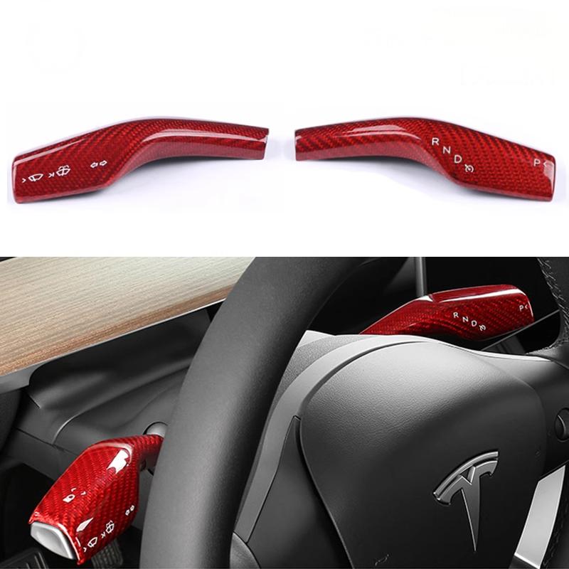 TESERY Model 3 / Y Stalks Turn Signal Cover - Dry Carbon Fiber Interior Mods Tesery Official Store Model 3 2017-2023.10 & Model Y / Red Carbon Fiber