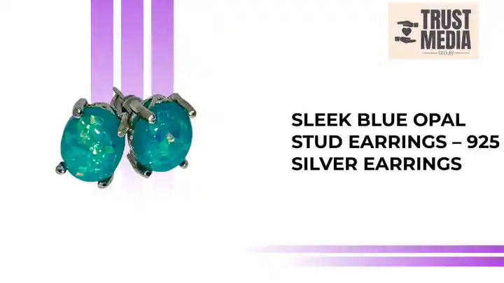 Sleek Blue Opal Stud Earrings – 925 silver earrings by@Outfy