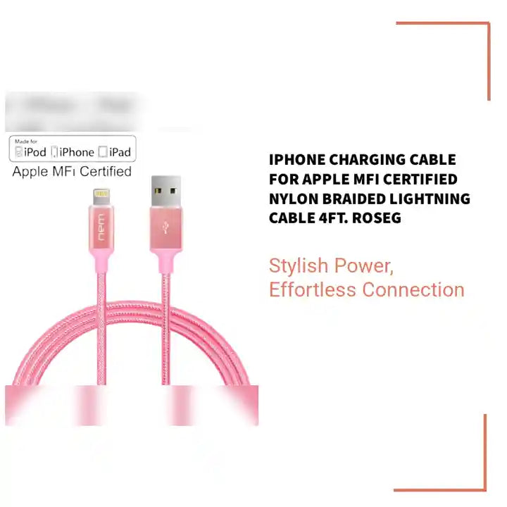 iPhone Charging Cable for Apple MFi Certified Nylon Braided Lightning Cable 4Ft. RoseG by@Outfy
