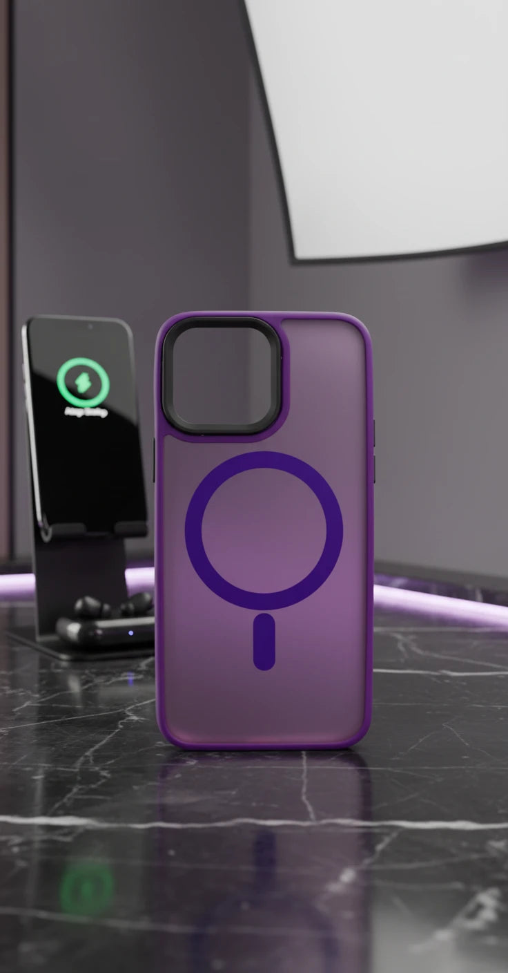 shockproof phone case For Phone Armor Magnetic Wireless Charging Case For iPhone Shockproof Lens Protection Cover Dark Purple
