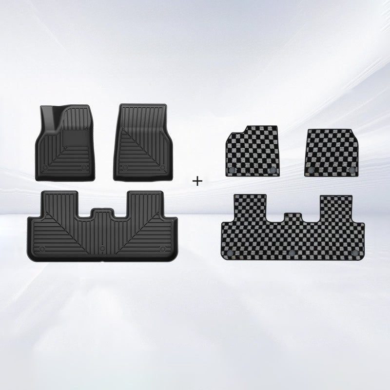 TESERY TPE+Carpet Double Layer Floor Mats for Model Y Juniper Tesery Official Store TPE Mats + Checkered Carpet (Black & Gray)