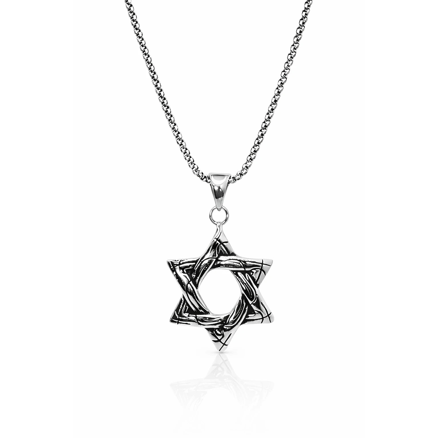 Punk Star Pendant Necklace Silver-Tone Long Chain