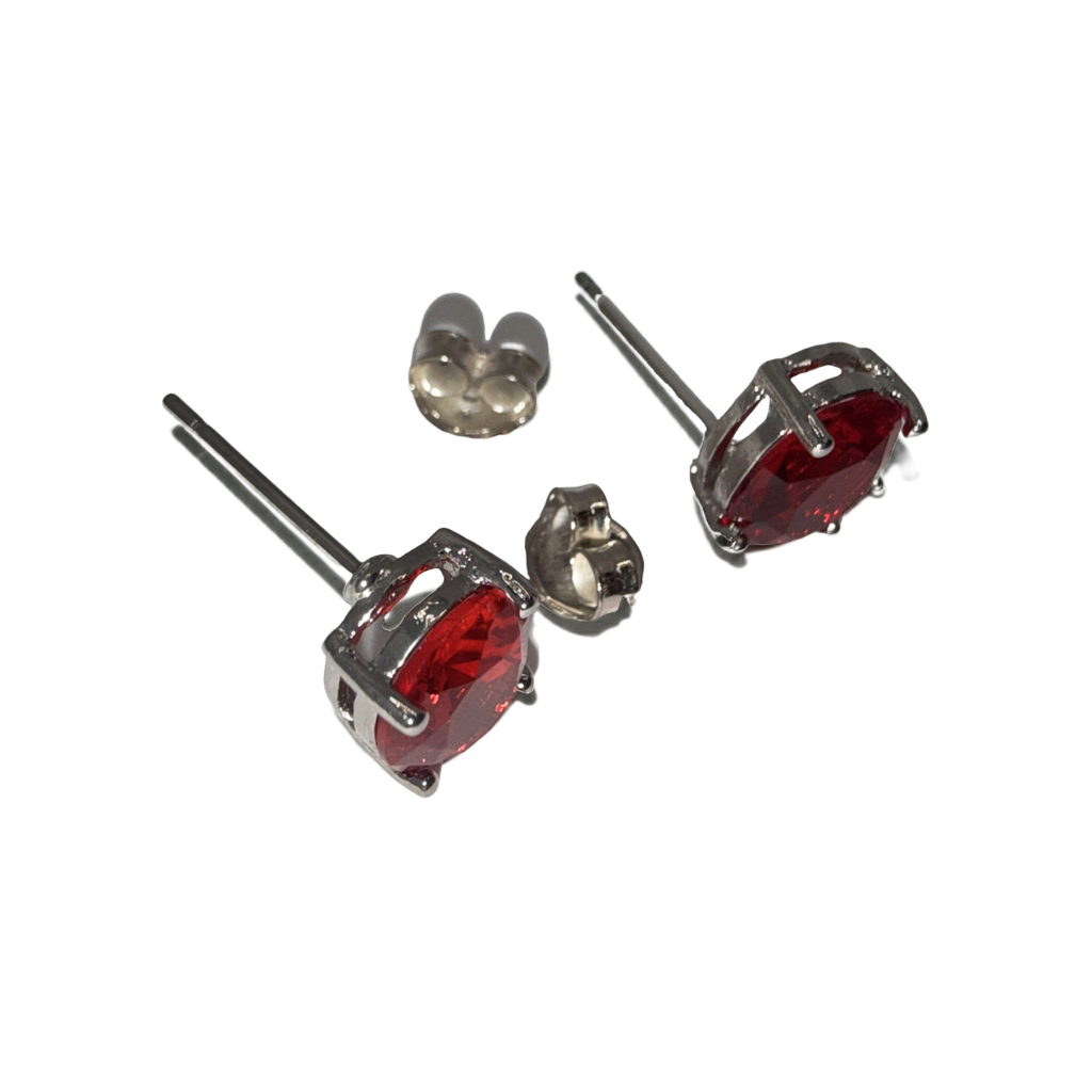 Silver-Tone Red Rhinestone Stud Earrings, Post Backs