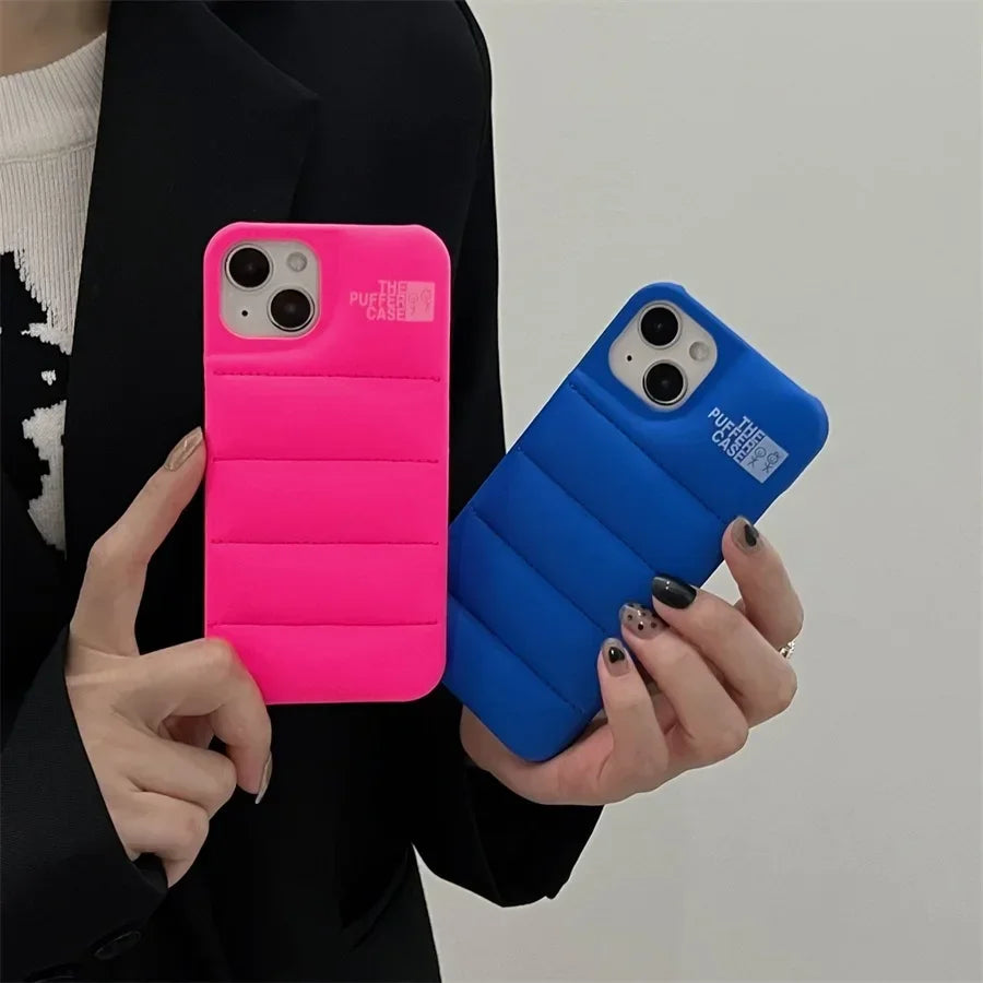 For Fashion Brand Down Jacket Phone Case For iPhone - Puffer case Pink Phone 12 Mini