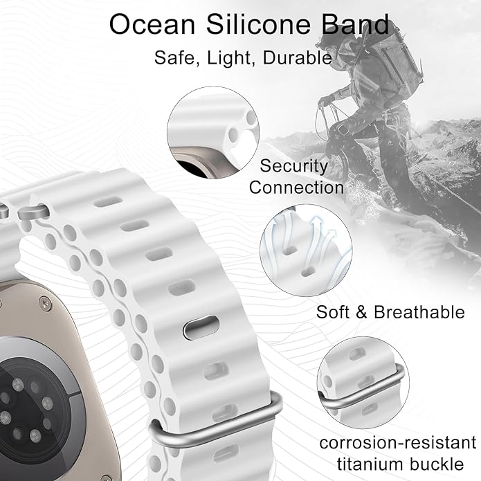 Ocean Silicone Sport Band Apple Watch Ultra 2/Ultra Band 49mm 45mm 44mm 42mm for Men Women, Breathable Soft Waterproof Strap