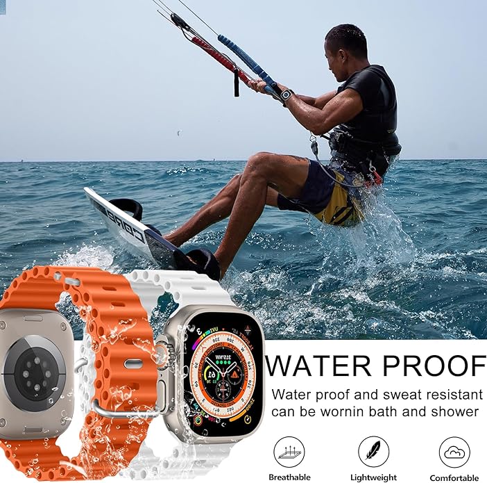 Ocean Silicone Sport Band Apple Watch Ultra 2/Ultra Band 49mm 45mm 44mm 42mm for Men Women, Breathable Soft Waterproof Strap