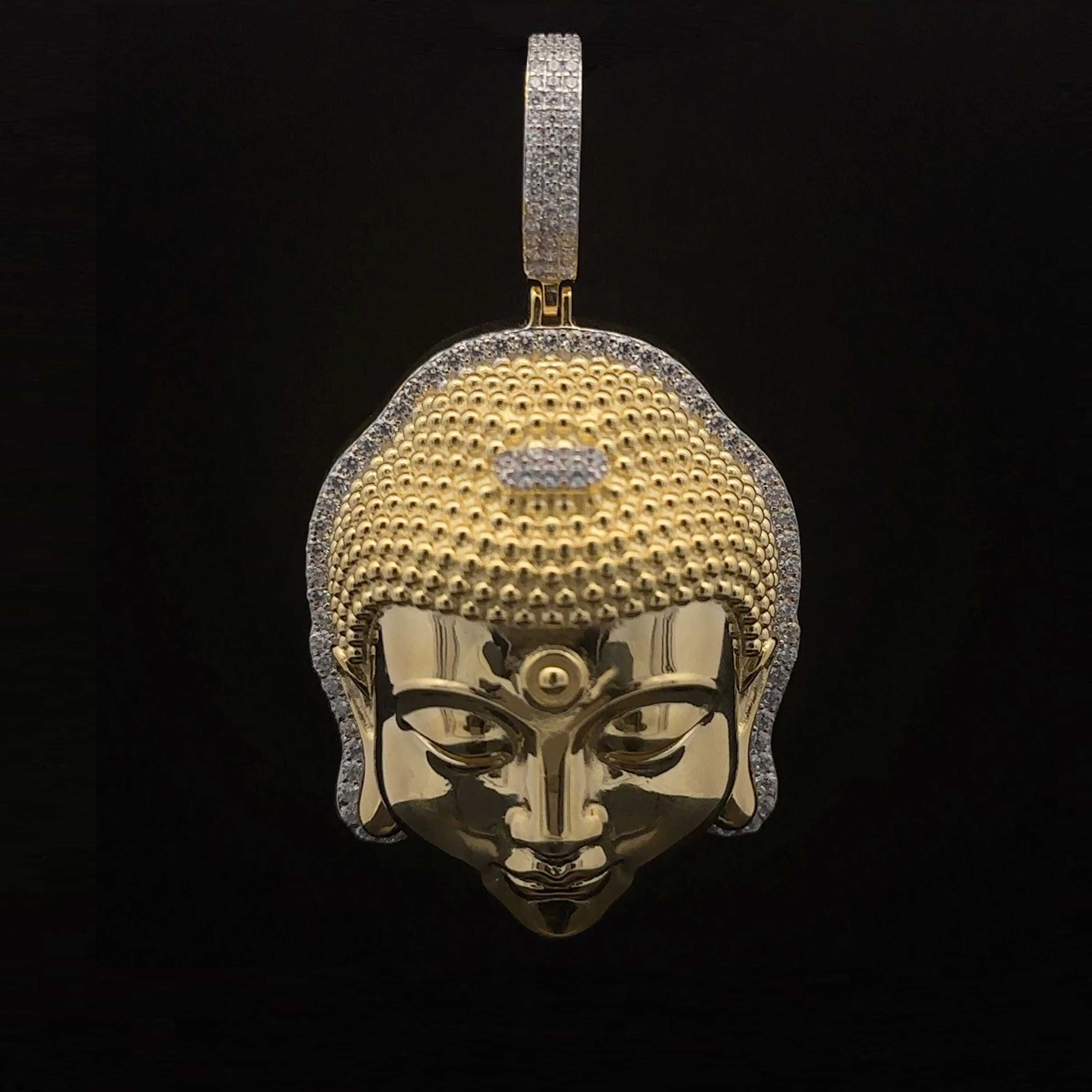 Sterling Silver Gold Buddha Pendant Mens Moissanite CZ BandsCo Straps 