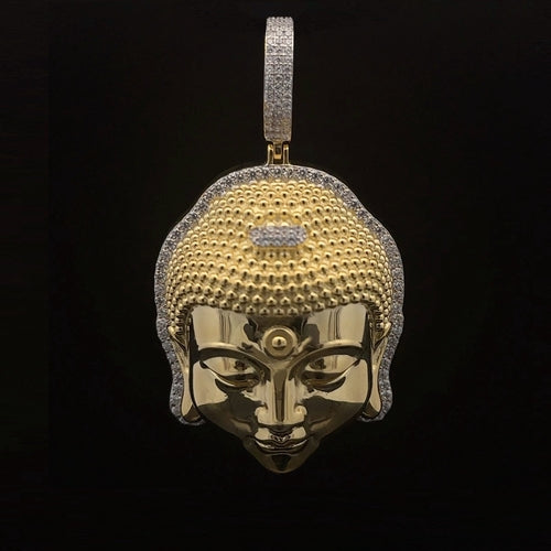 Sterling Silver Gold Buddha Pendant Mens Moissanite CZ BandsCo Straps  White