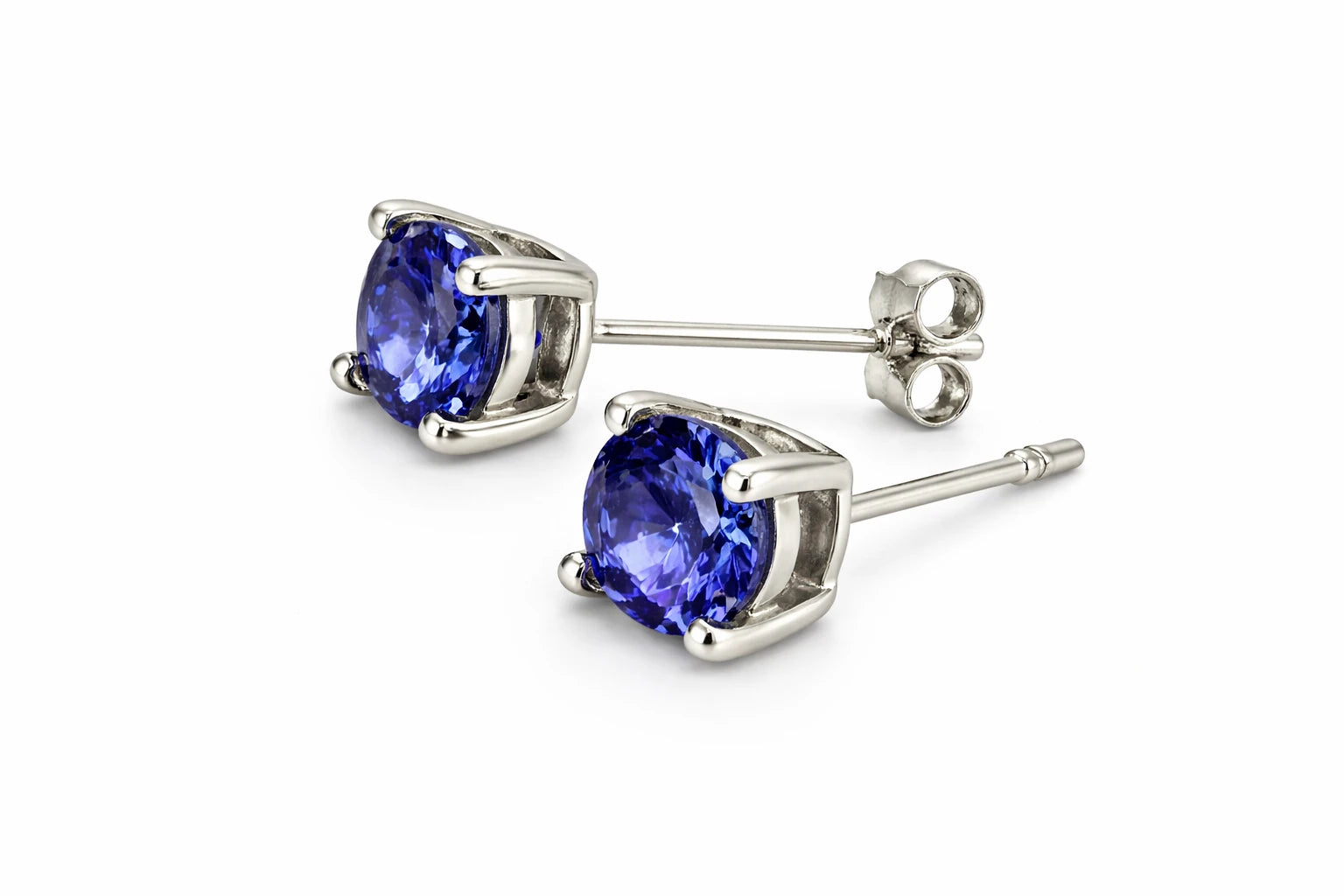 Silver-Tone Blue Rhinestone Stud Earrings