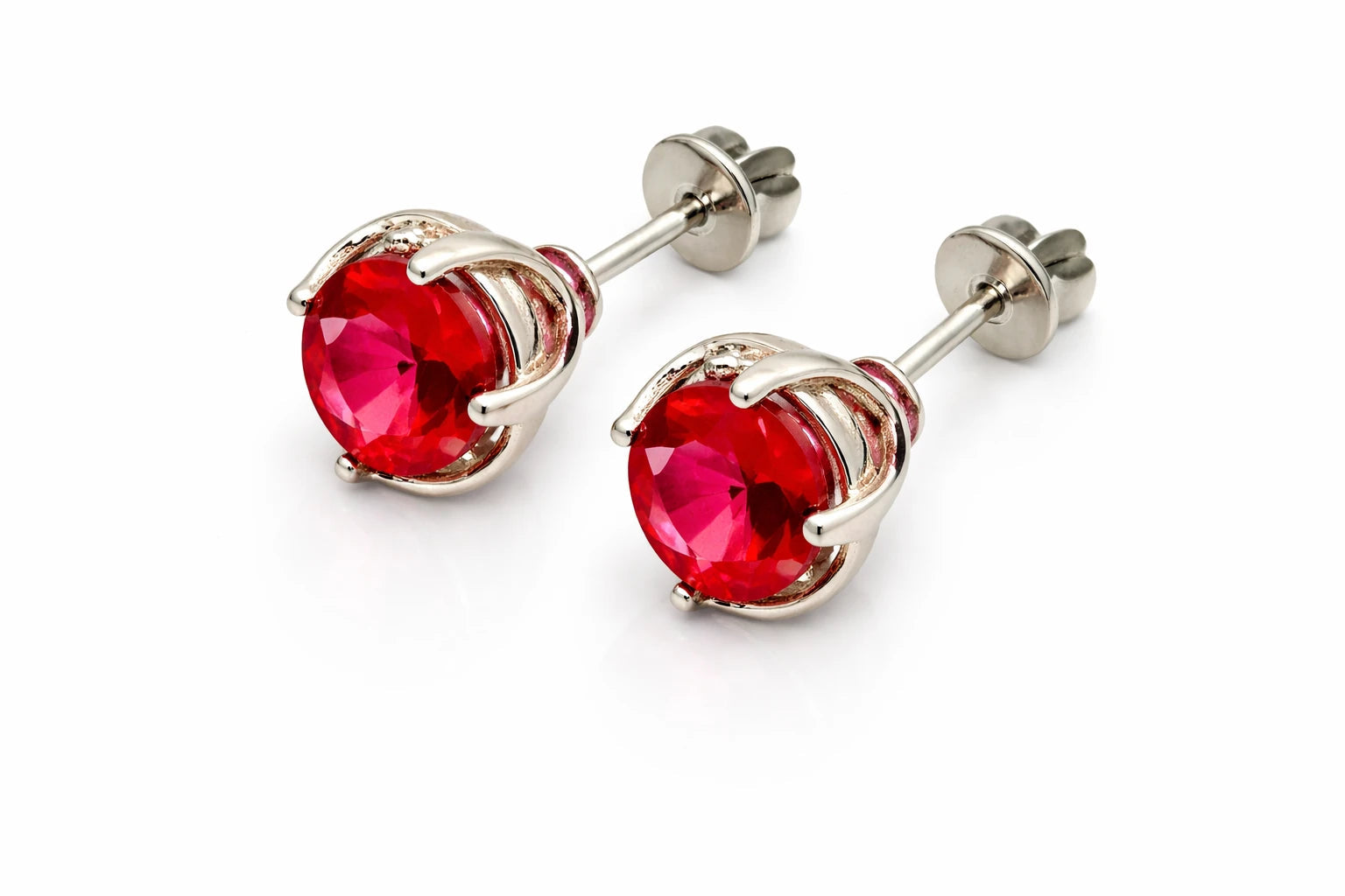 Silver-Tone Red Stone Stud Earrings