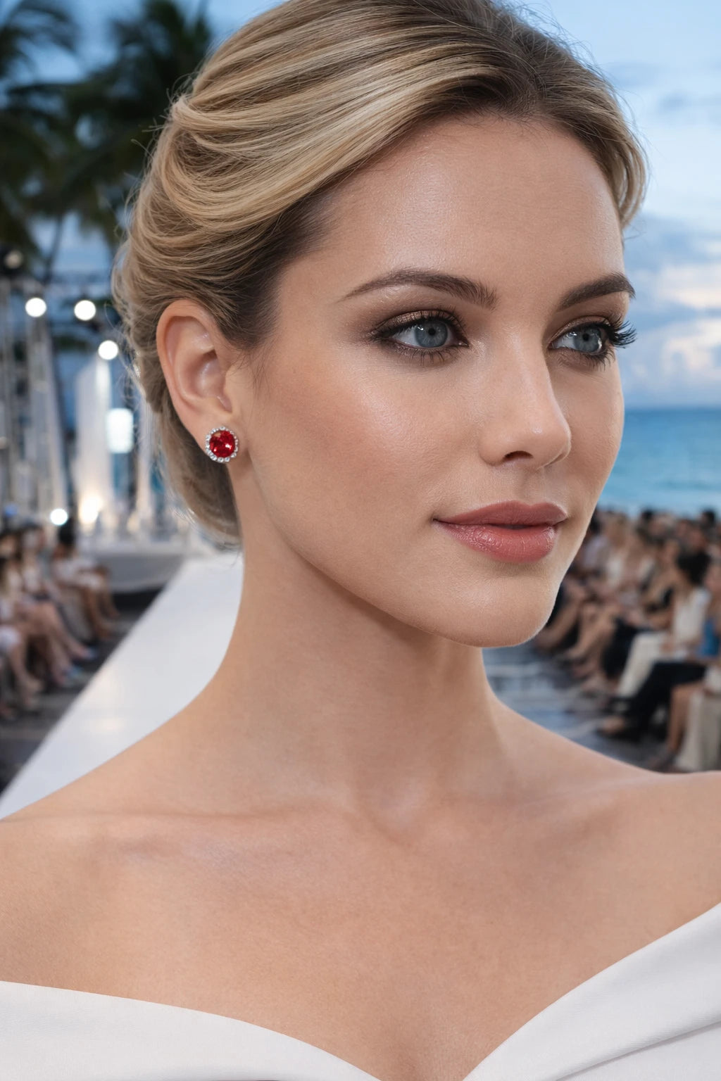Silver-Tone Red Stone Stud Earrings