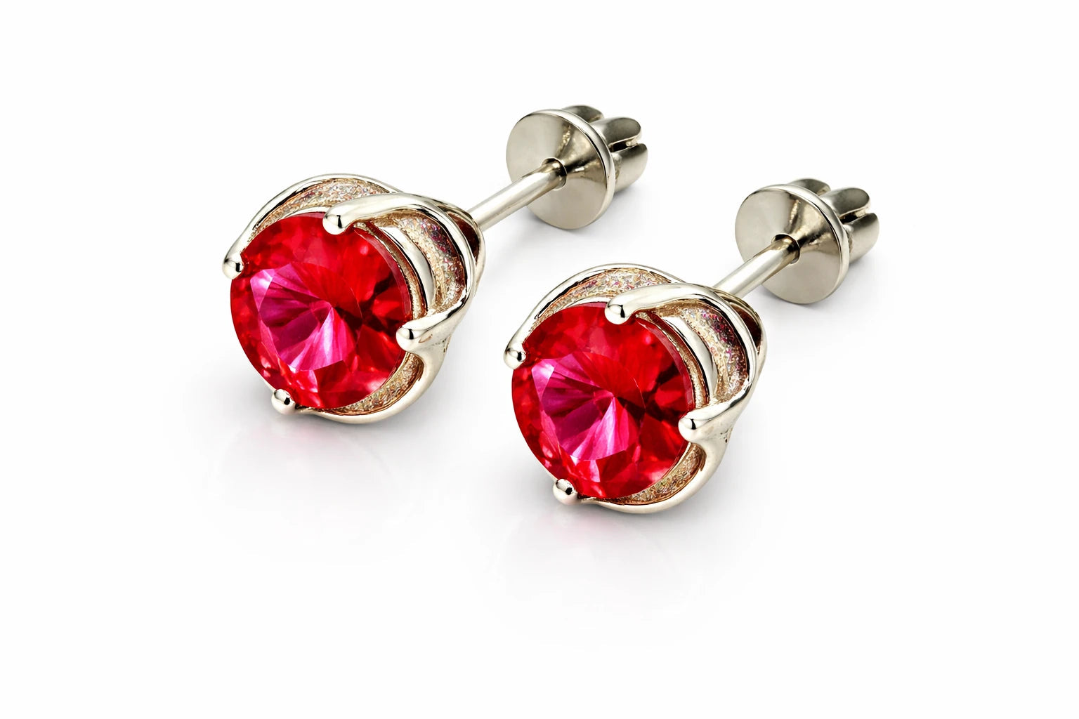 Silver-Tone Red Stone Stud Earrings