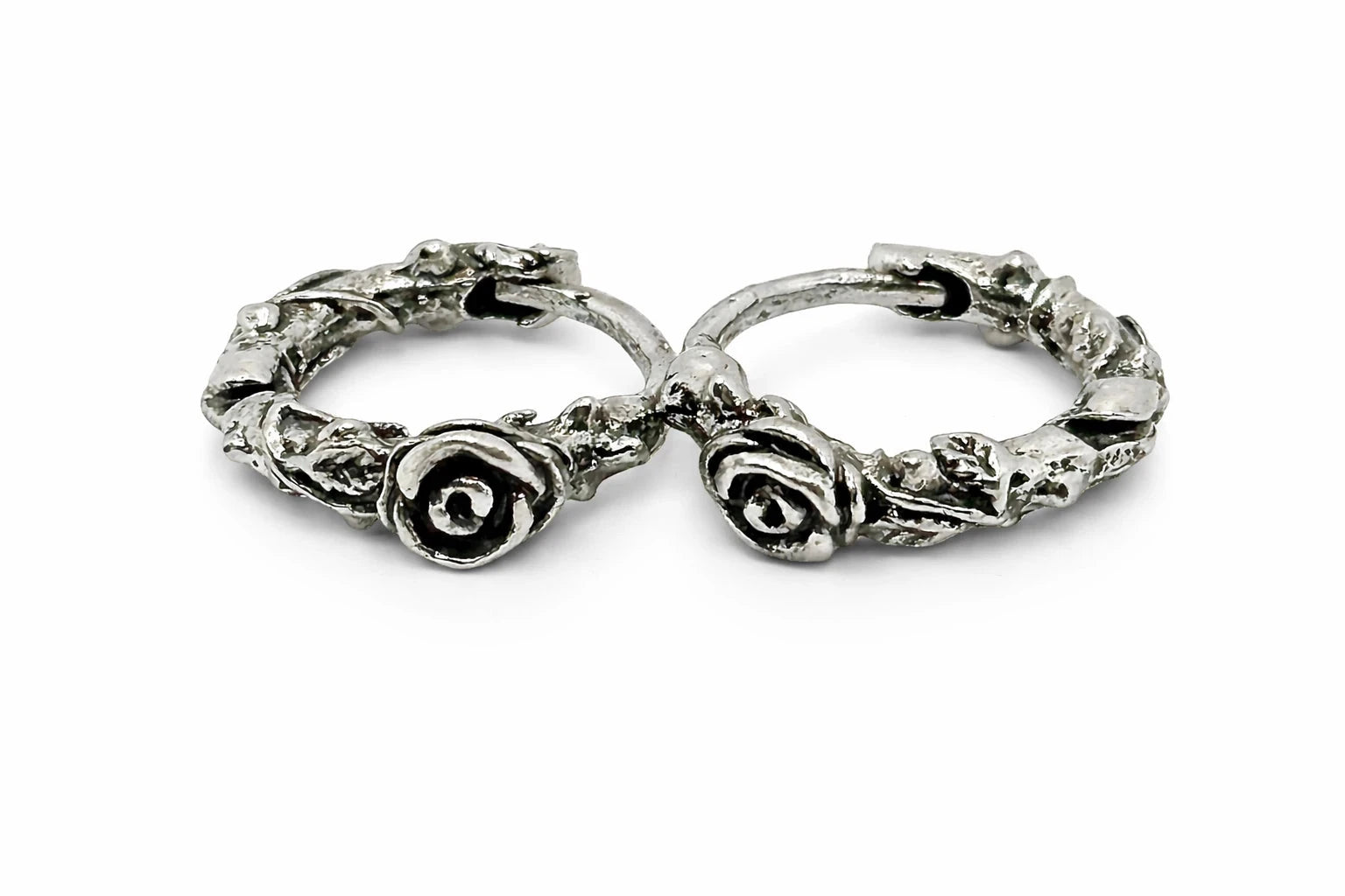 Silver-Tone Rose Vine Hoop Earrings