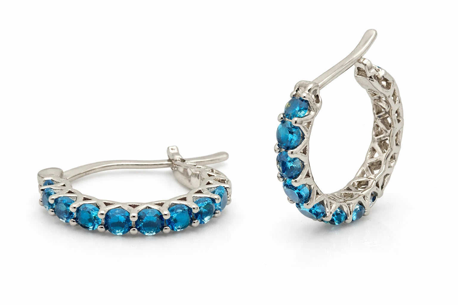 Blue Rhinestone Pave Hoop Earrings