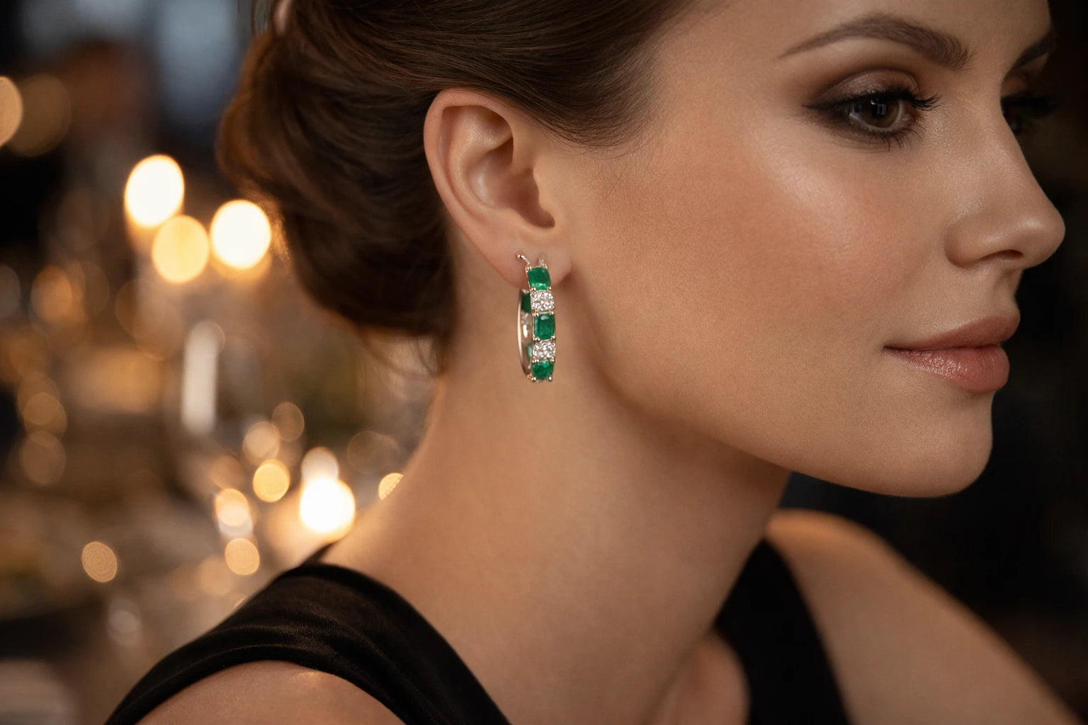Silver-Tone Round Rhinestone Stud Earrings