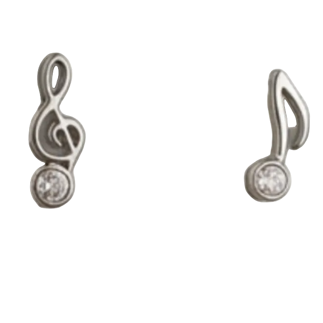 Music Note Stud Earrings, Treble Clef & Eighth Note, Silver-Tone
