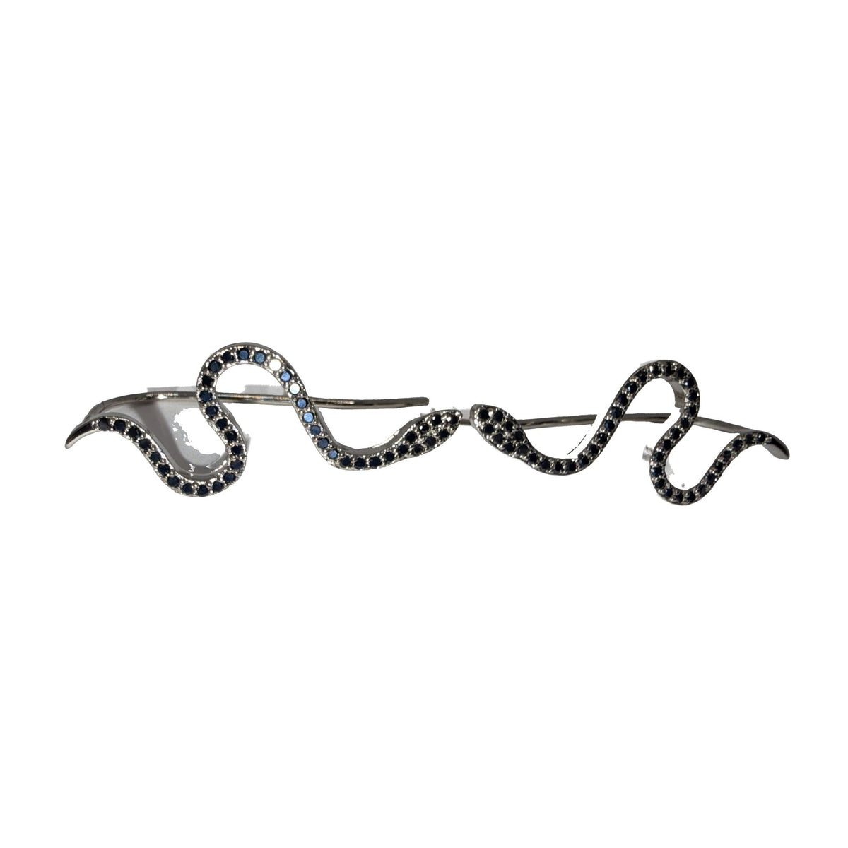 Silver-tone snake ear climber earrings with black rhinestone pave