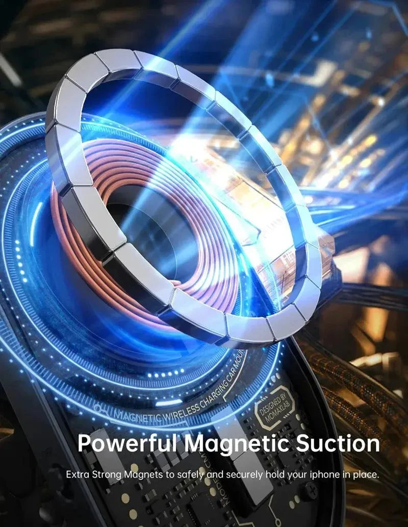 Experience Ultimate Convenience on the Go with our 15W Wireless Charging Magnet Car Mount – Say Goodbye to Cord Hassles and Keep Your Phone Charged Effortlessly! Trust Media 365   charging stand  TRUST 365 Media