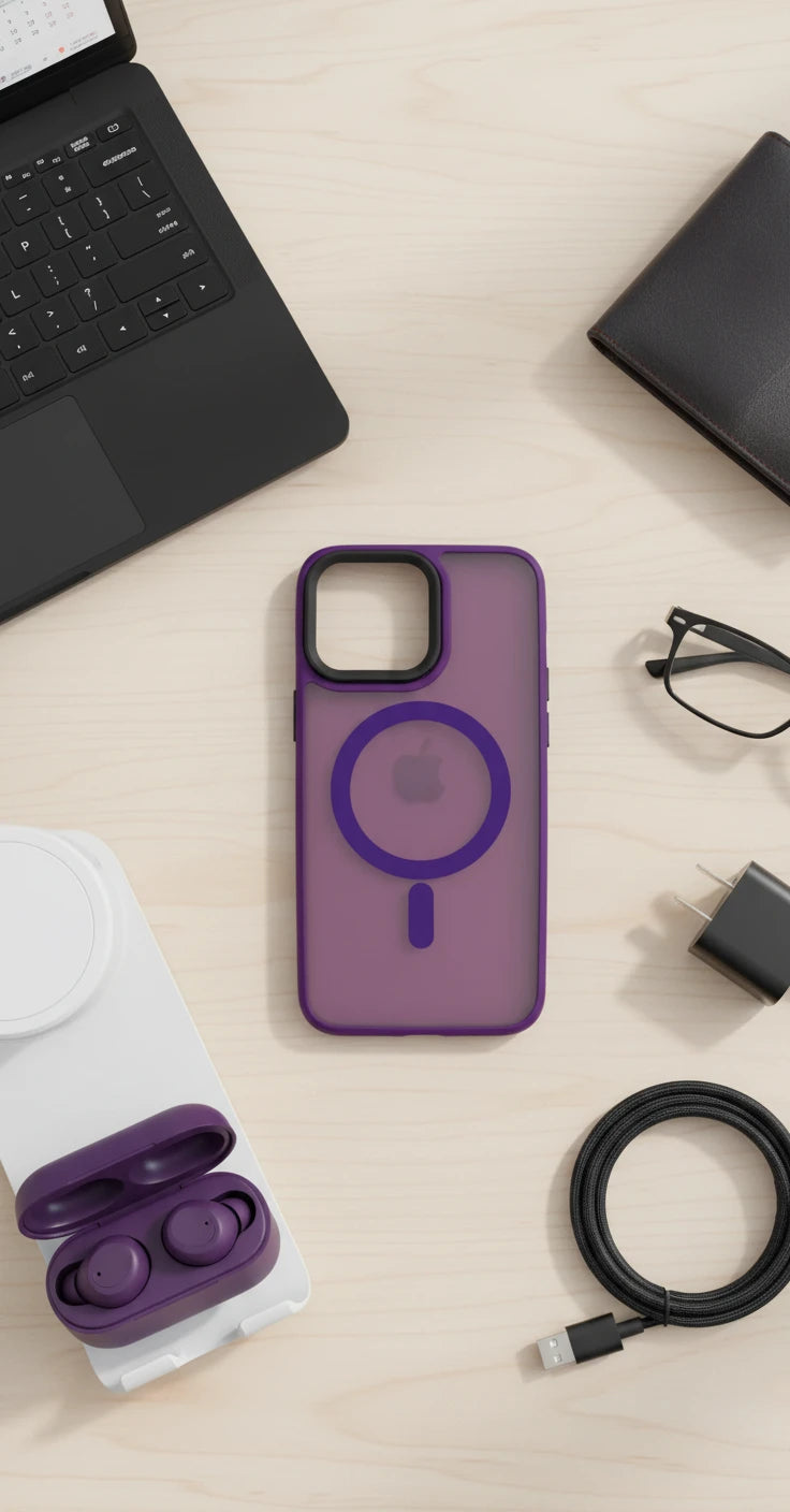 Hard PC bumper case for iPhone 14 and 15 with raised edges around the screen and camera, detail view