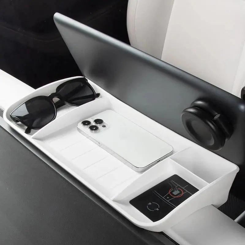 For Tesla Model 3 Y Screen Rear Storage Box Organizer Magnetic Storage Invisible ETC Sunglasses Tray Tissue Box Accessories TRUST 365 Media