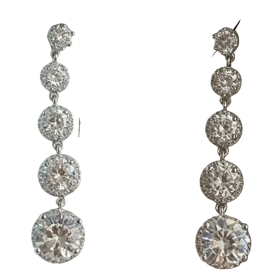 Graduated five-stone rhinestone drop earrings in silver-tone on French hook ear wires, alternate view