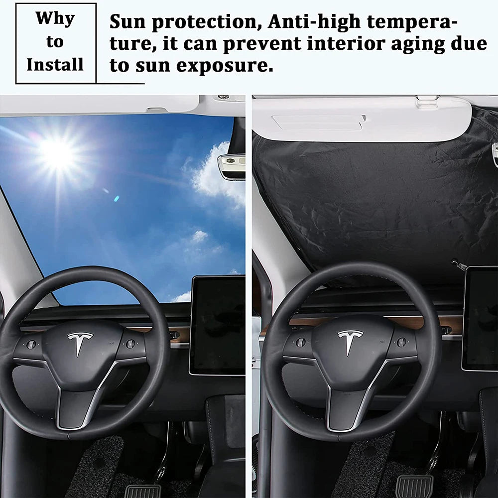 Car Windshield Sun Shade Covers Visors Front Window Sunscreen Protector Parasol Coche For Tesla Model 3 Y Sunshade Accessories