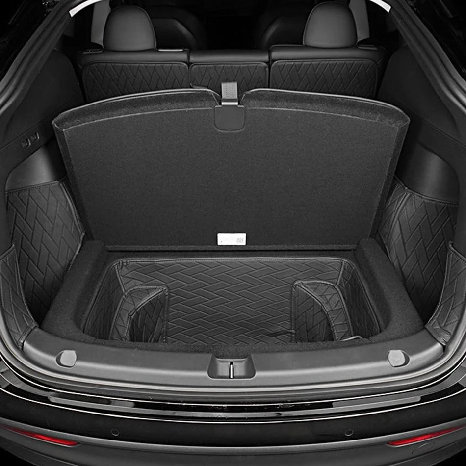 New Leather Trunk Mats Fully Surrounded Waterproof Cargo Liner for Tesla Model Y 3 Highland 2017 to 2023 2024 Trunk Accessories