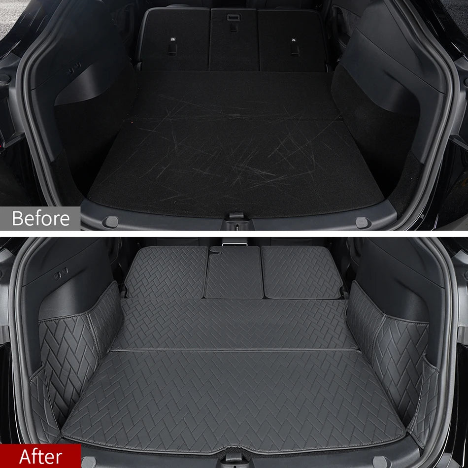 New Leather Trunk Mats Fully Surrounded Waterproof Cargo Liner for Tesla Model Y 3 Highland 2017 to 2023 2024 Trunk Accessories