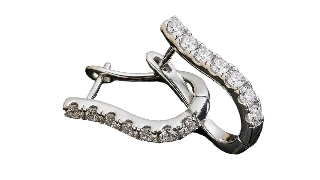 Silver-Tone Wave Huggie Earrings, Clear Rhinestone Pave