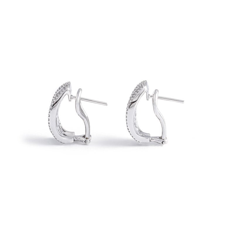 Silver-Tone Wave Huggie Earrings, Clear Rhinestone Pave