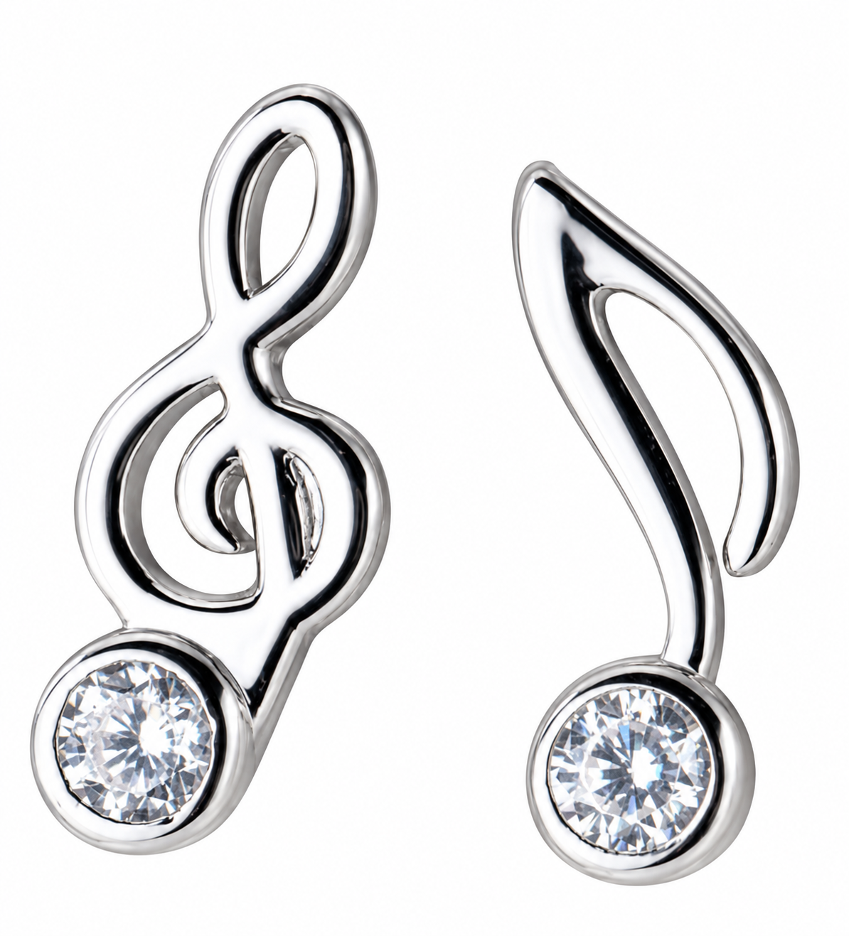 Music Note Stud Earrings, Treble Clef & Eighth Note, Silver-Tone