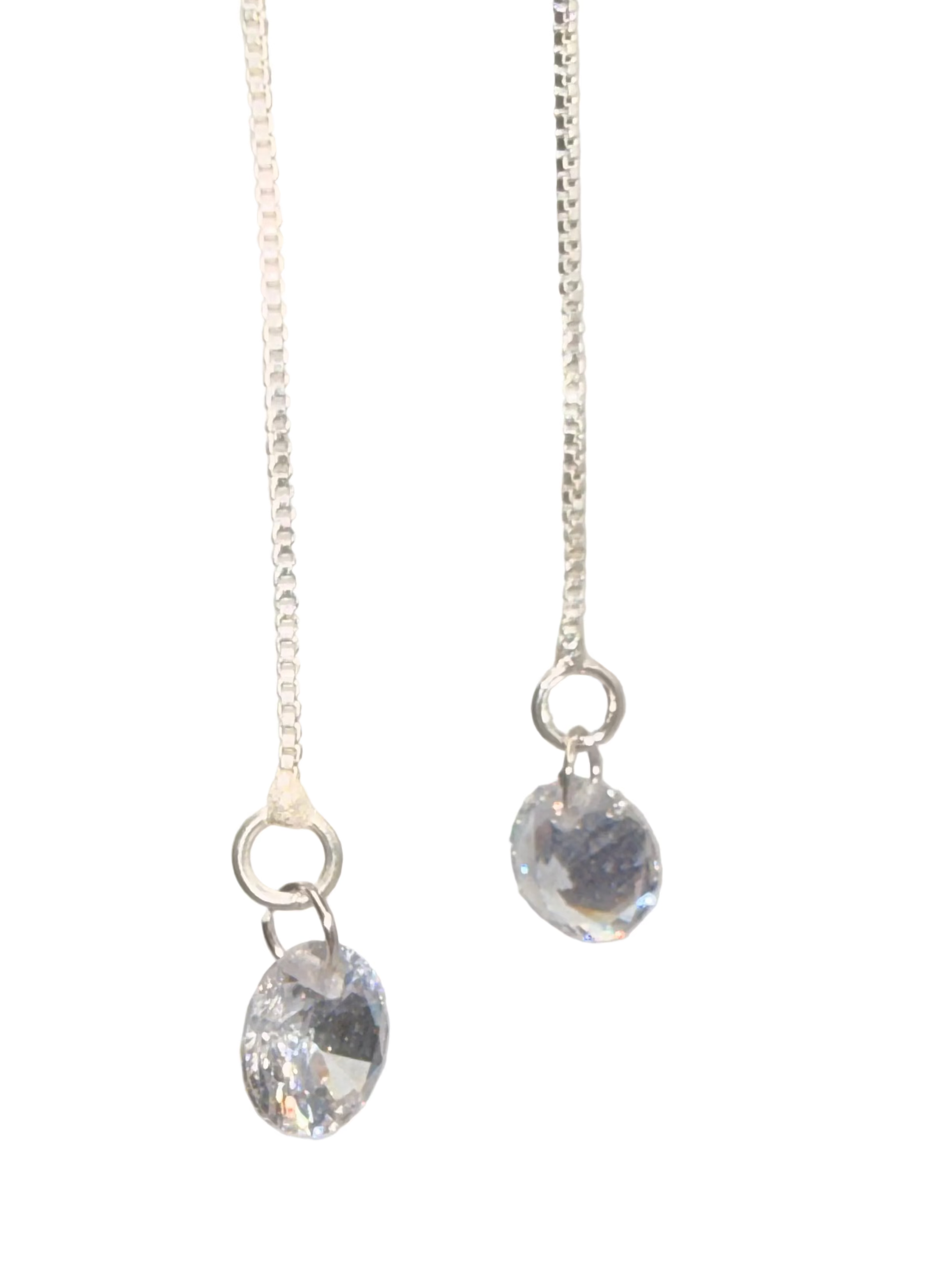 Clear Rhinestone Chain Threader Earrings, Silver-Tone