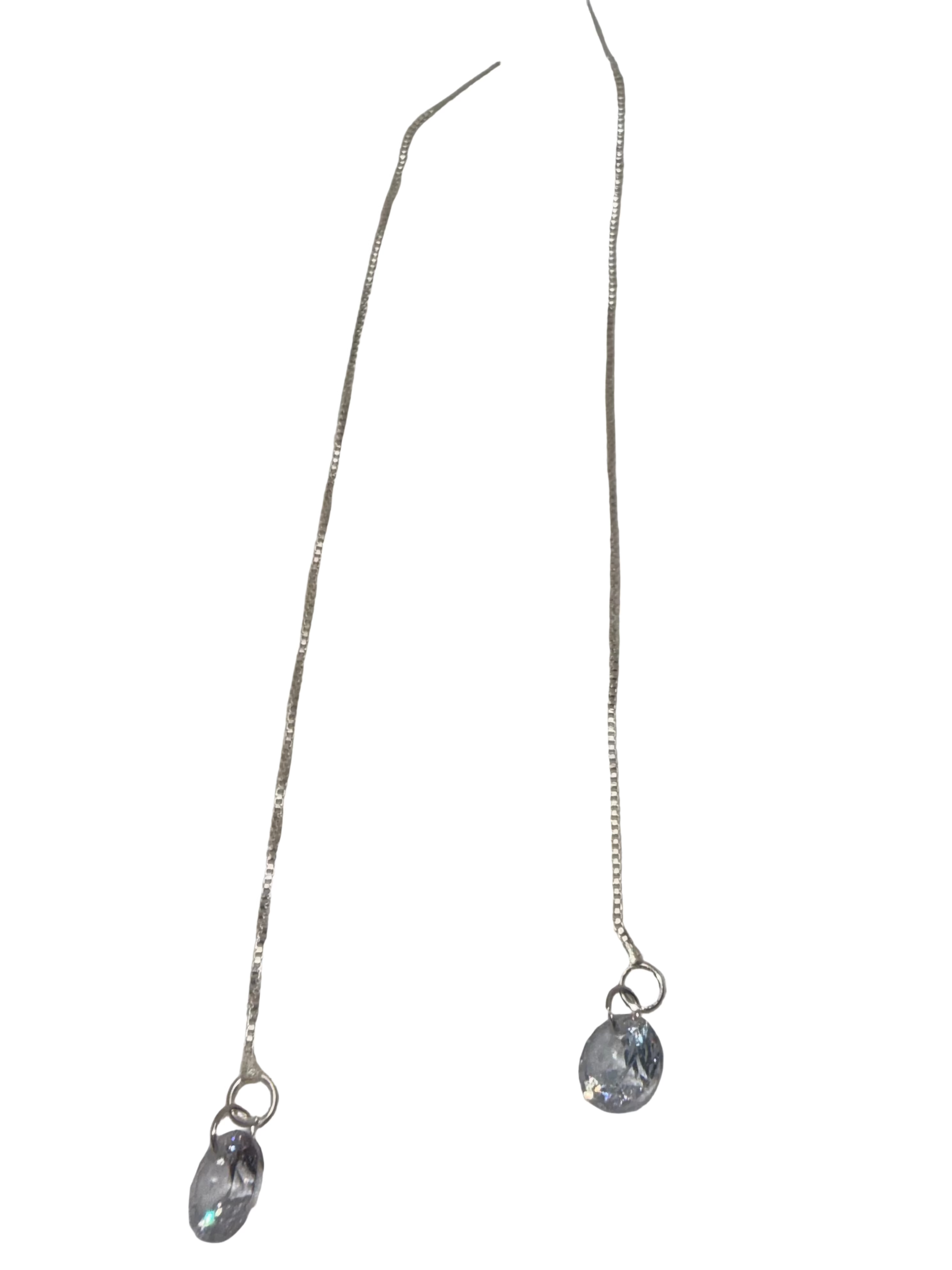 Clear Rhinestone Chain Threader Earrings, Silver-Tone