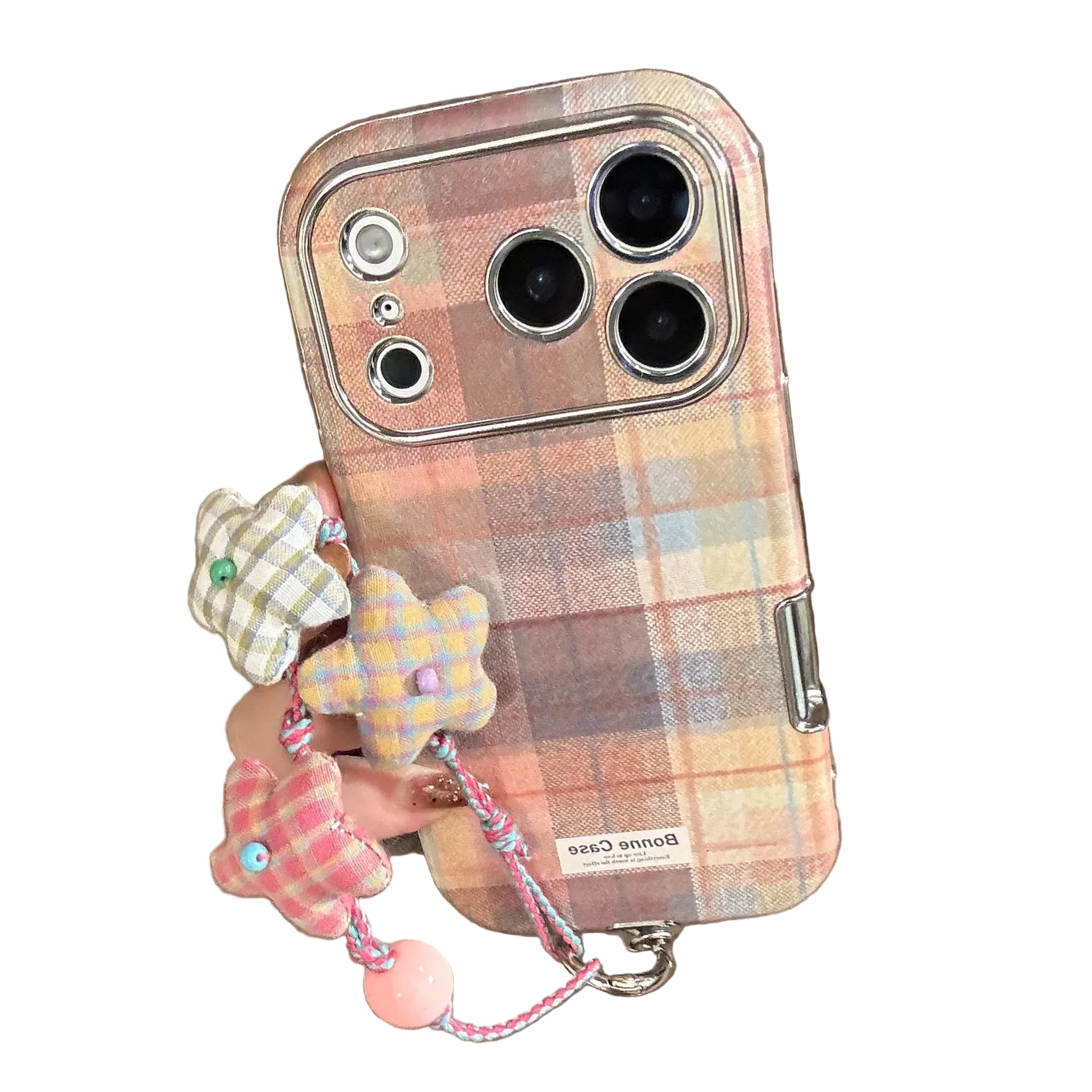 Korean phone case Grid Pattern Cloth Texture Plating Phone Case With Stars Strap For iPhone PhoneShells   Phonecase  TRUST 365 Media