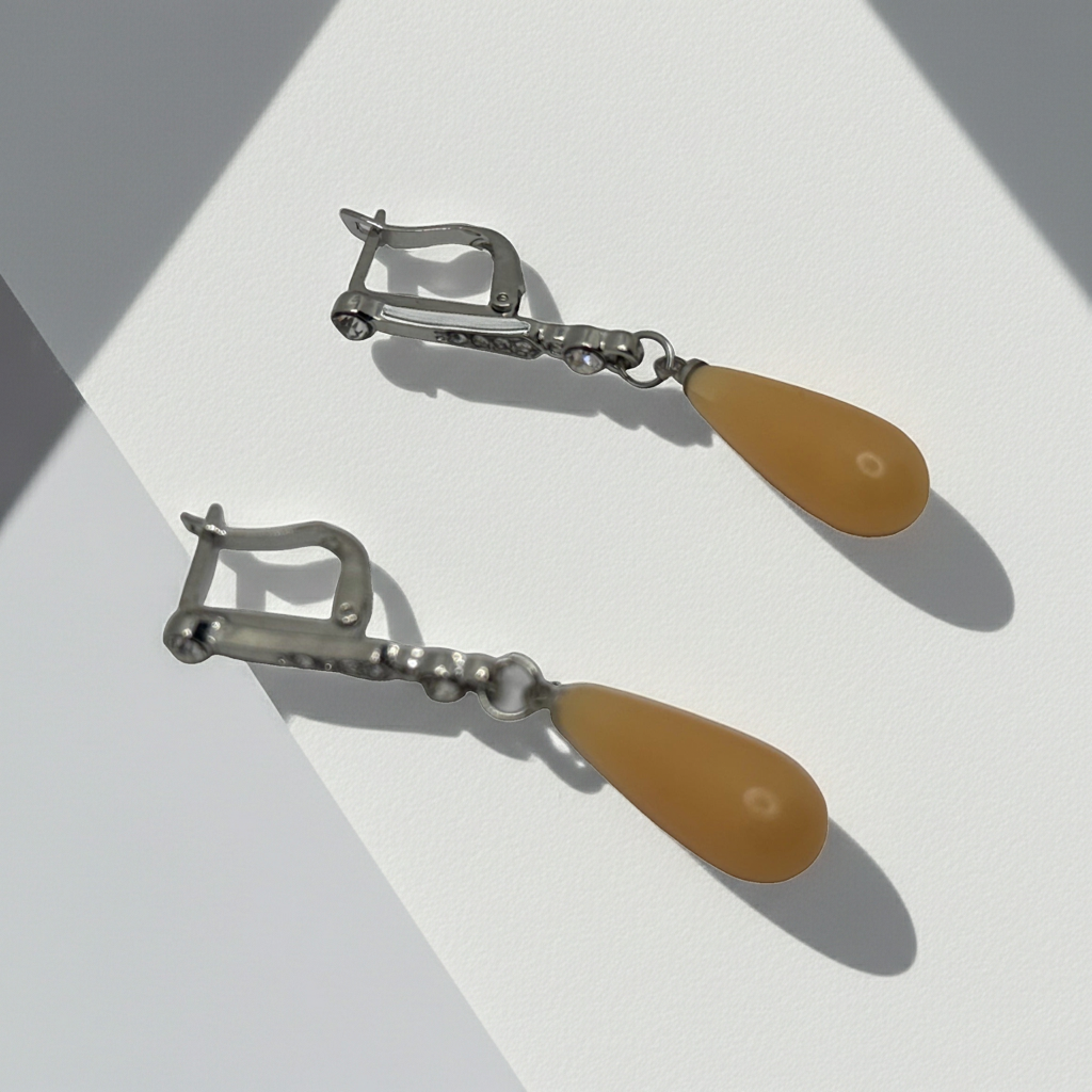 Silver-Tone Lever-Back Drop Earrings, Yellow Teardrop