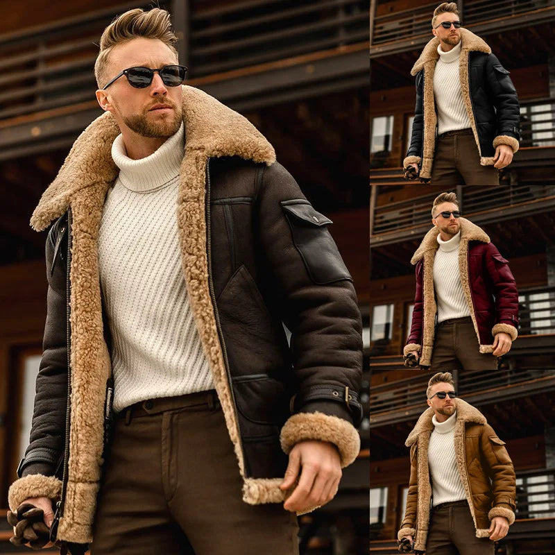 2025 Men's Winter Button Jacket Plus Velvet Overcoat Corduroy Tooling Casual Parka Korean Fashion Solid Color Cotton Jacket Men