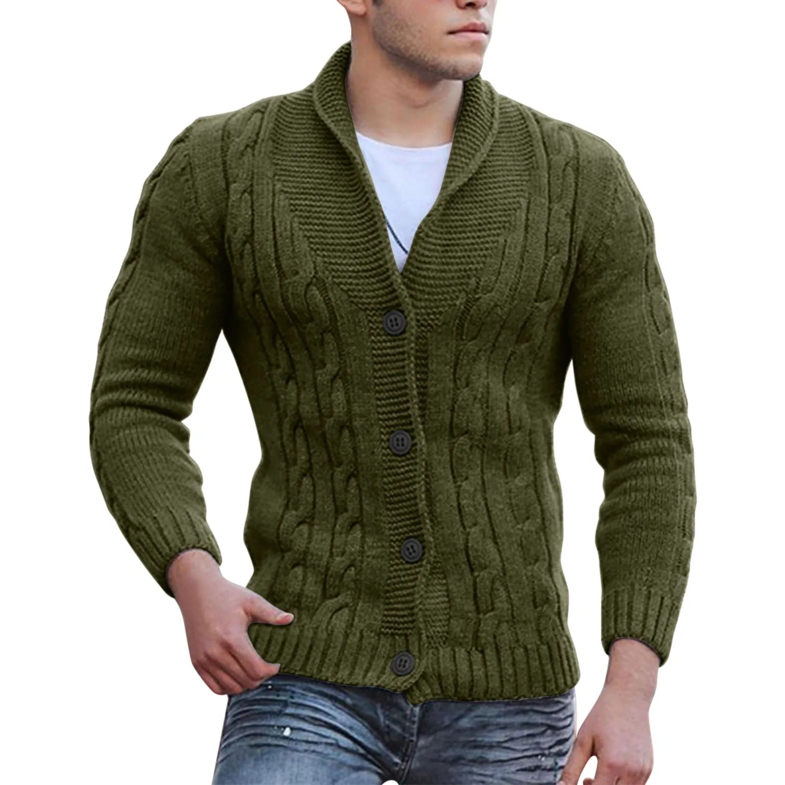 Mens Autumn Fashion Solid Color Knit Cardigan Sweater 2024 New Shawl Collar Loose Fit Long Sleeve Single-breasted Cardigans