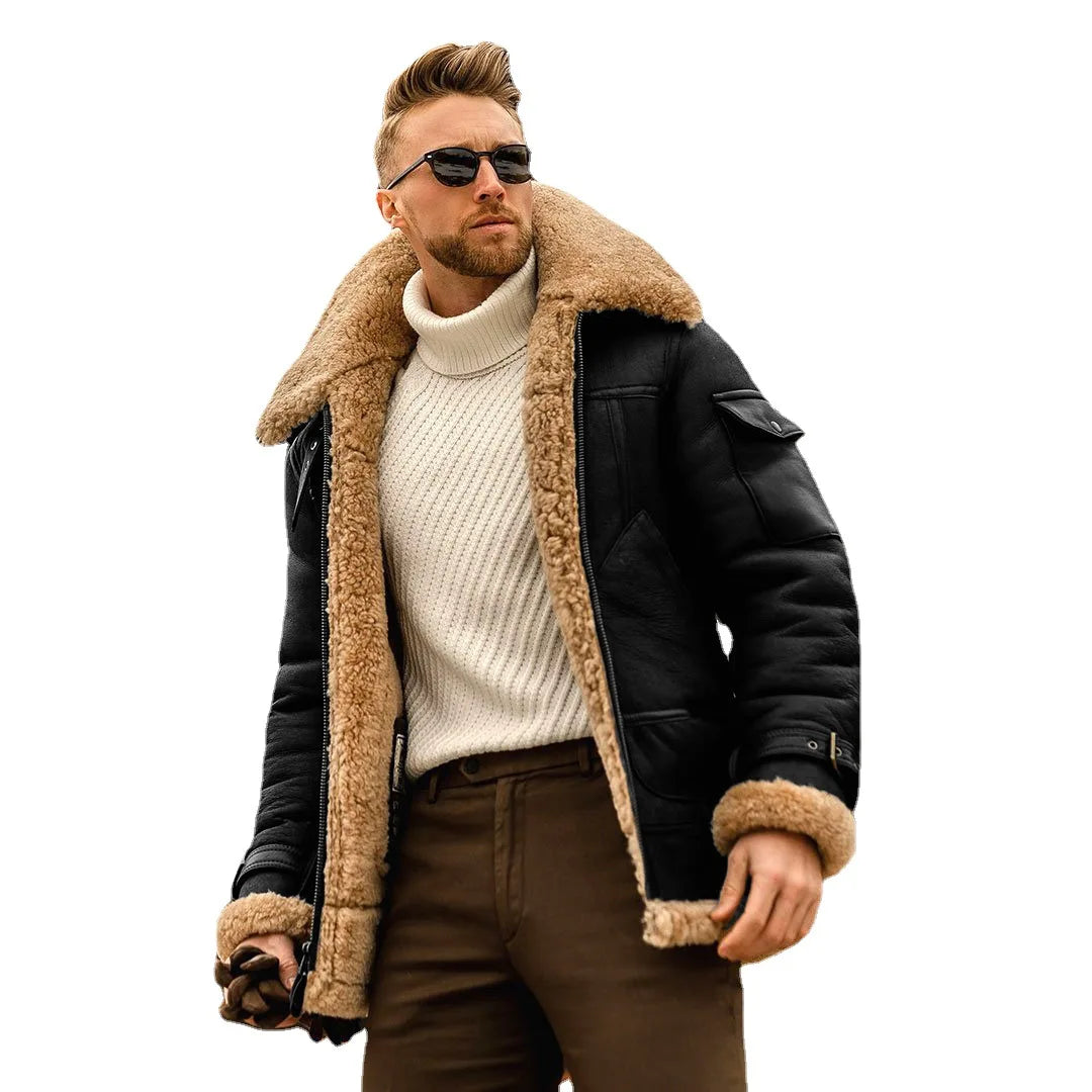 2025 Men's Winter Button Jacket Plus Velvet Overcoat Corduroy Tooling Casual Parka Korean Fashion Solid Color Cotton Jacket Men