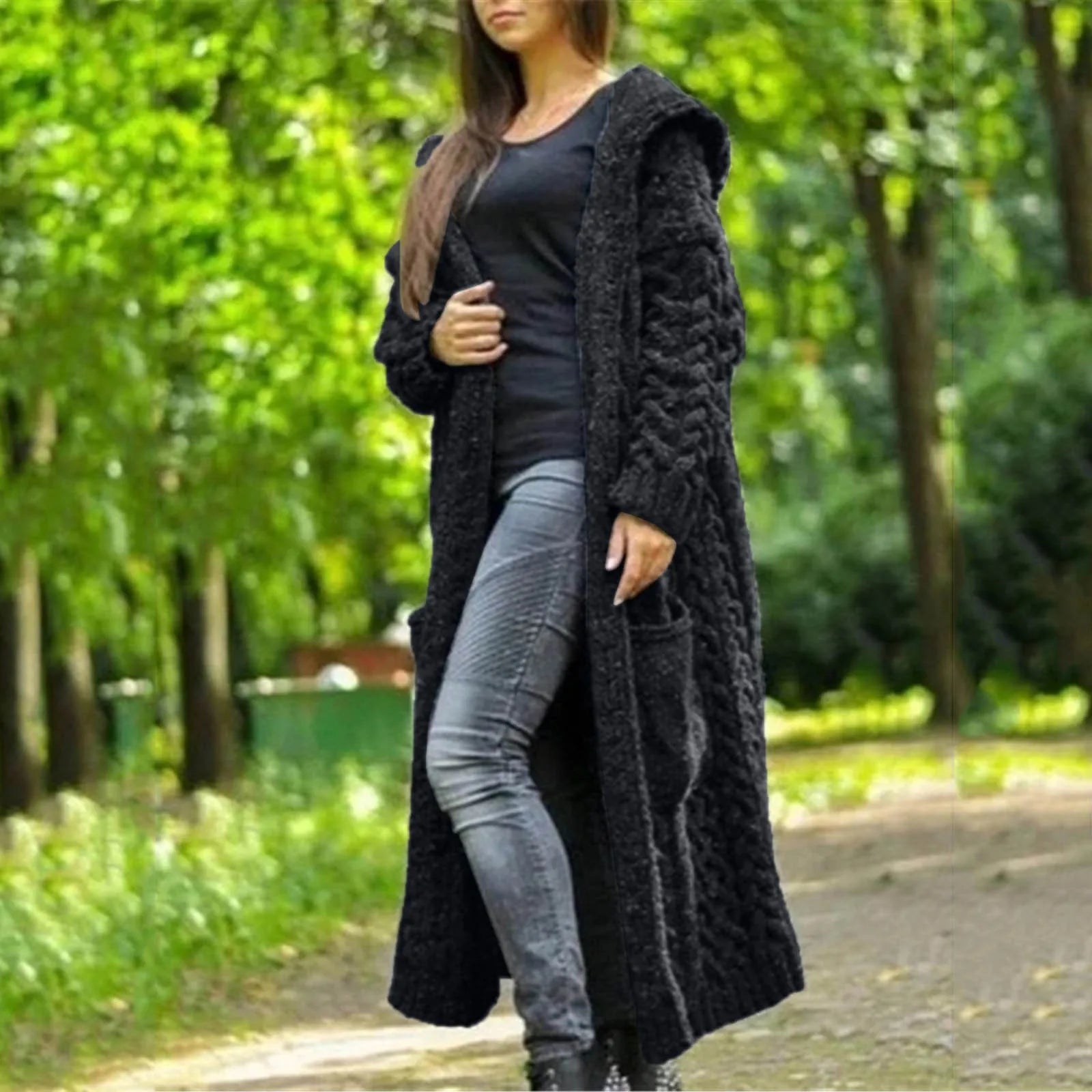 Long Sleeve Loose Cardigan Coat Solid Solid Sweater Winter Long Knitted Pocket Loose Women Cardigan Hooded Limited Sweater Women