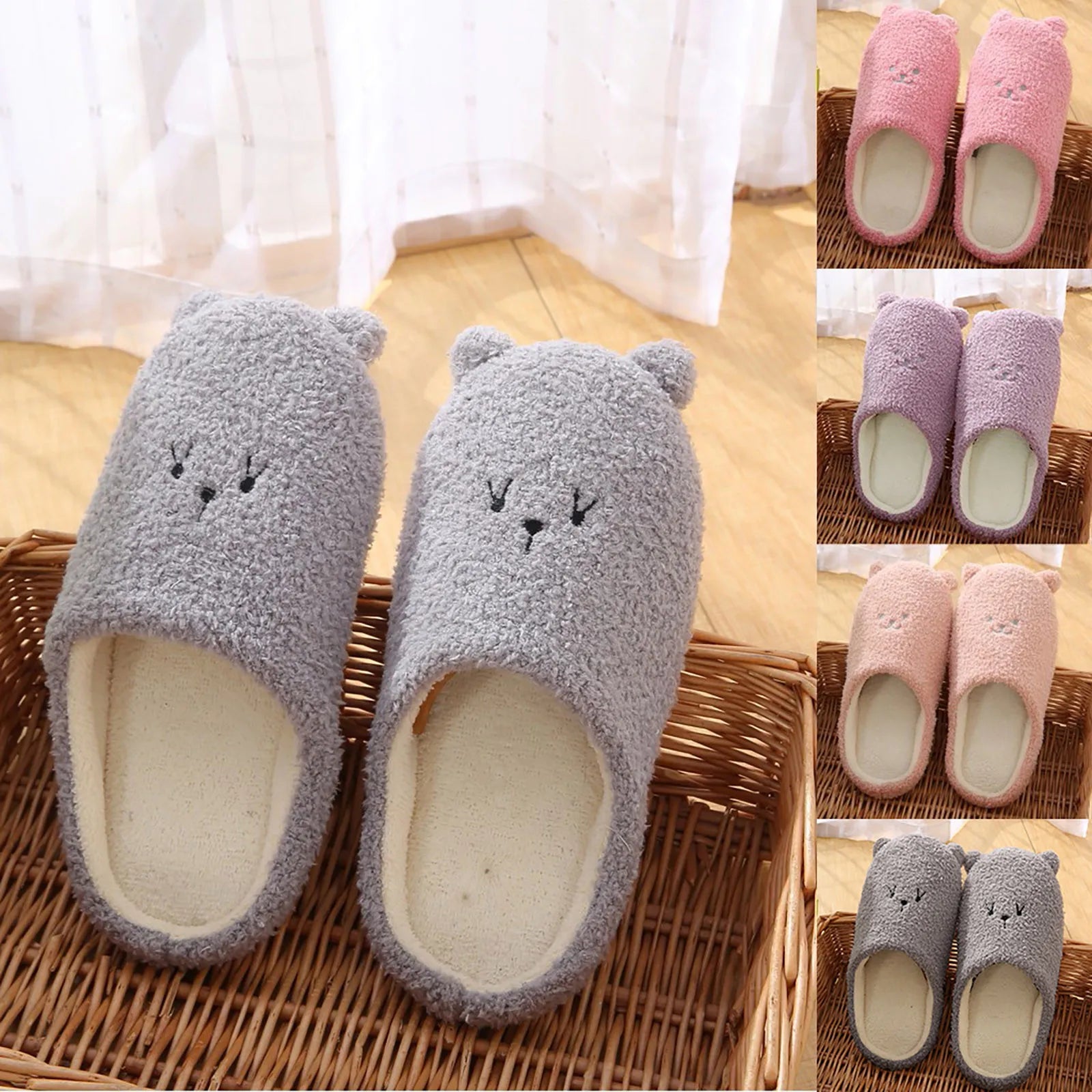 Cute Bear Women Furry Slippers Winter Autumn Spring Indoor Casual Snow Slippers Leisure Women House Comfortable Slippers