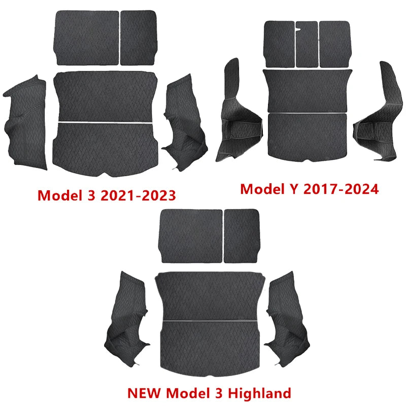 New Leather Trunk Mats Fully Surrounded Waterproof Cargo Liner for Tesla Model Y 3 Highland 2017 to 2023 2024 Trunk Accessories