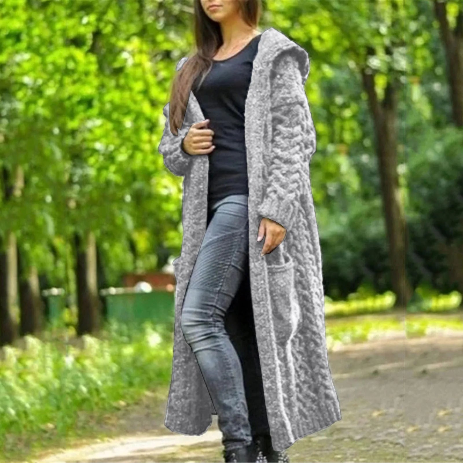 Long Sleeve Loose Cardigan Coat Solid Solid Sweater Winter Long Knitted Pocket Loose Women Cardigan Hooded Limited Sweater Women