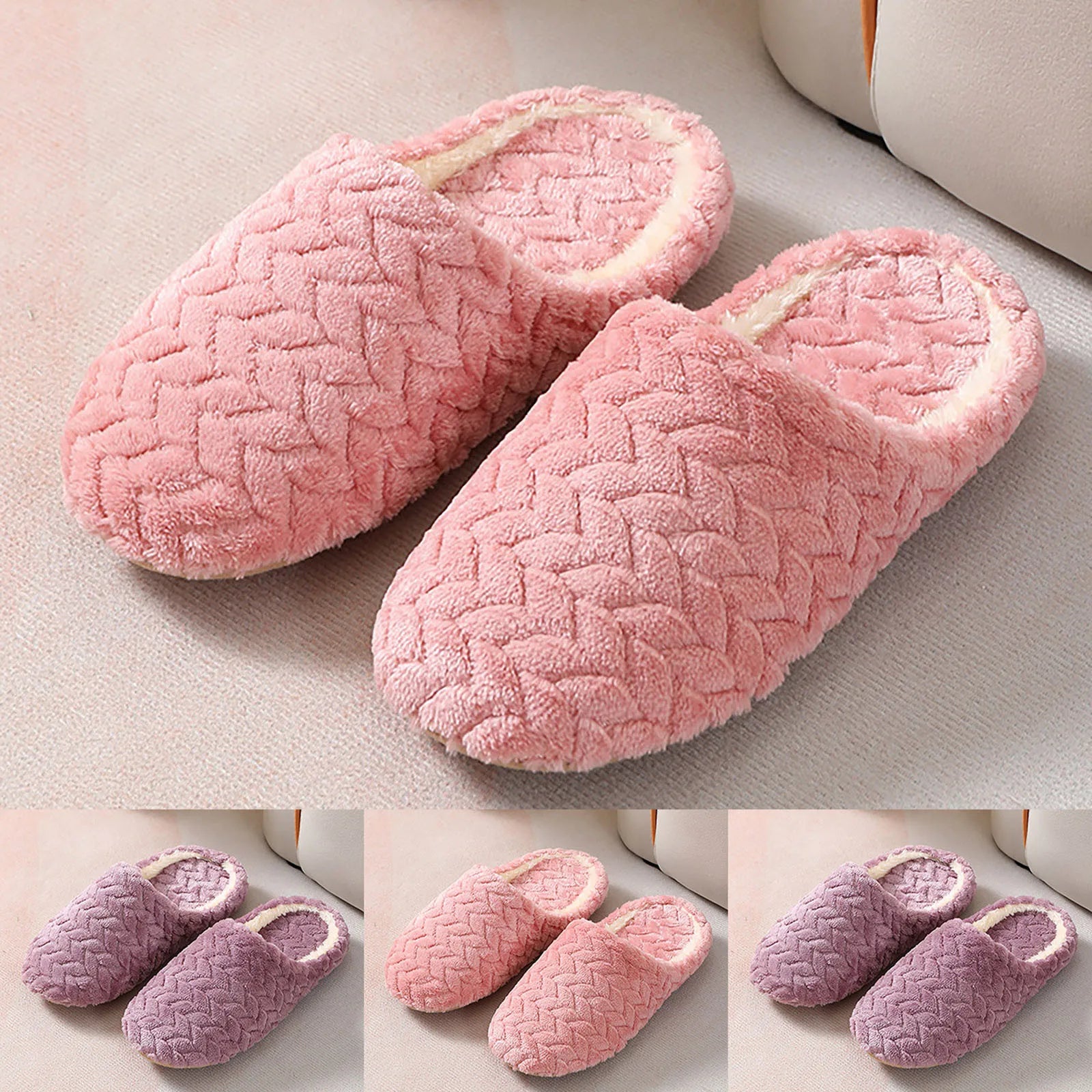 Women Winter Home Fur Slippers Cartoon Cat Non-Slip Soft Warm House Indoor Bedroom Men Couples Memory Foam Floor Shoes