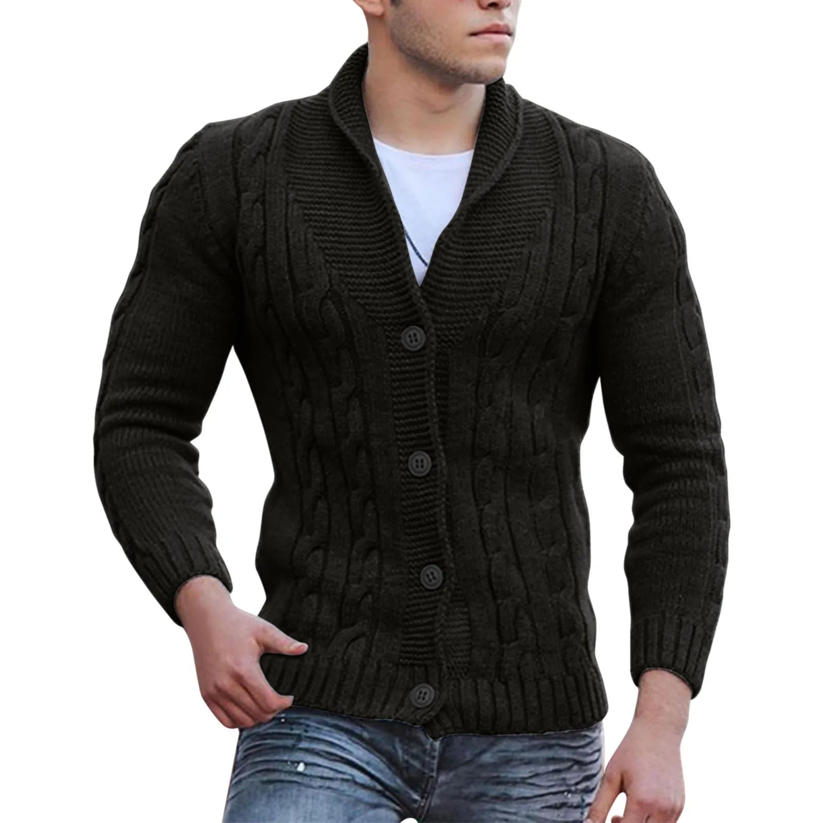 Mens Autumn Fashion Solid Color Knit Cardigan Sweater 2024 New Shawl Collar Loose Fit Long Sleeve Single-breasted Cardigans